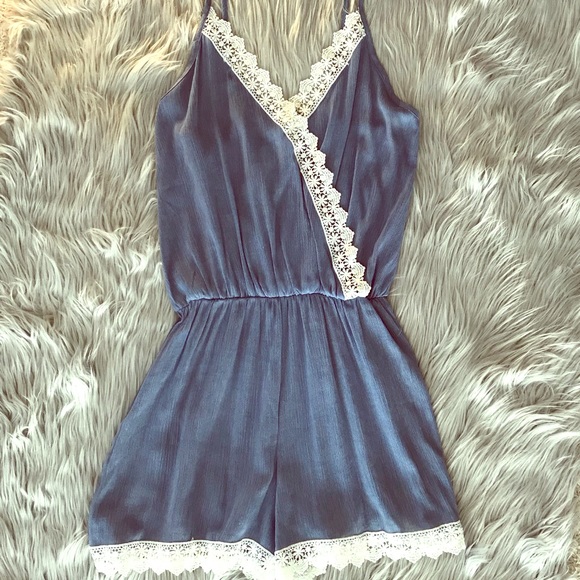 Cesem Dresses & Skirts - Denim Inspired Romper With Crochet Detail